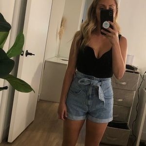 Zara Denim Paperbag Belted Shorts